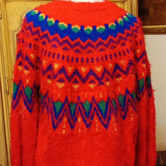 Womens Red Sweater Winter Ski Decorative Christmas sz L 89th MADISON 12/14 b36 - Picture 5 of 8